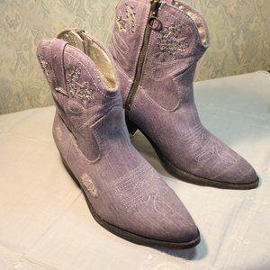 Ladies Cowboy Boots Distressed Purple Denim